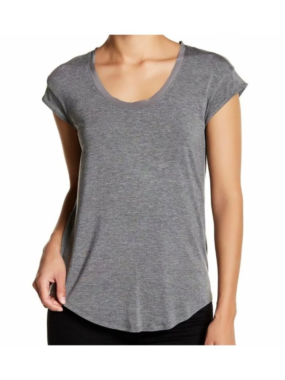 H By Bordeaux Charcoal Grey Contrast Silk Trim Tee
